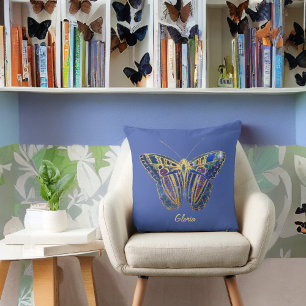 Jewel Toned Butterfly on Purplish Blue Kudde