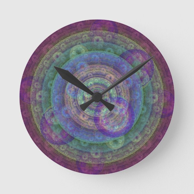 Jewel Toned Fractal Round Clock Rund Klocka (Framsida)