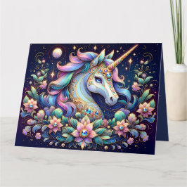 Jewel Toned Unicorn Floral Fantasy Kort