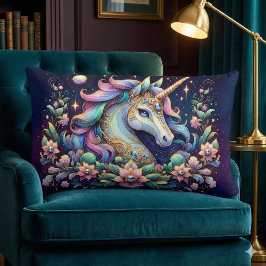 Jewel Toned Unicorn Floral Fantasy Lumbarkudde