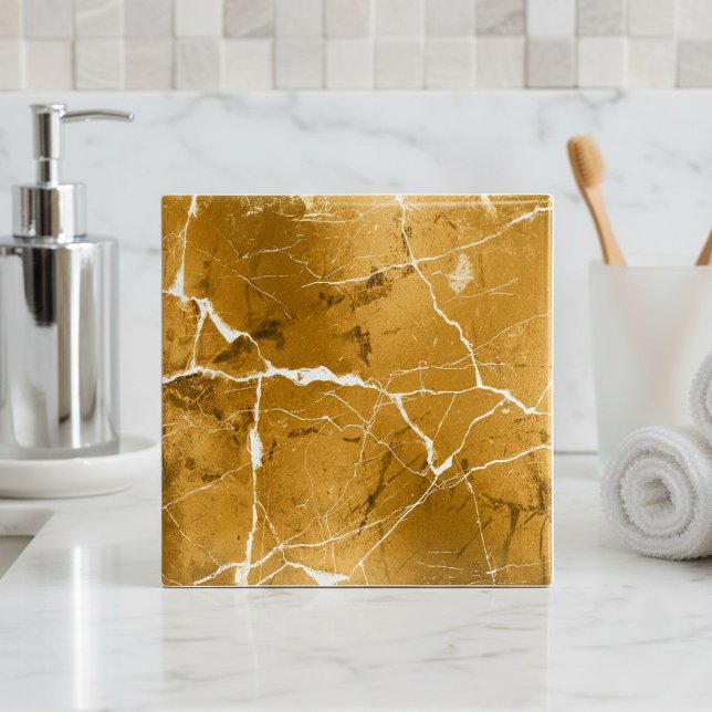 Jewel Tones Marmor Abstrakt Guld Amber D1288 Kakelplatta (Skapare uppladdad)