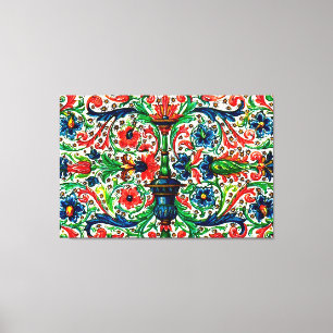 Jewel Tones Medieval Manuscript Flowers Scrollsar Canvastryck