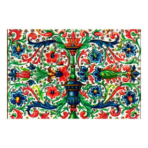 Jewel Tones Medieval Manuscript Flowers Scrollsar Fototryck