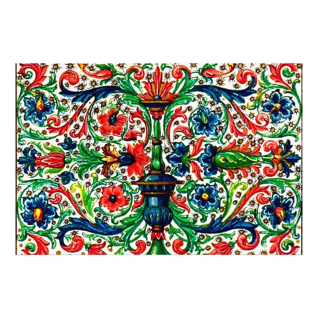 Jewel Tones Medieval Manuscript Flowers Scrollsar Fototryck (Framsidan)