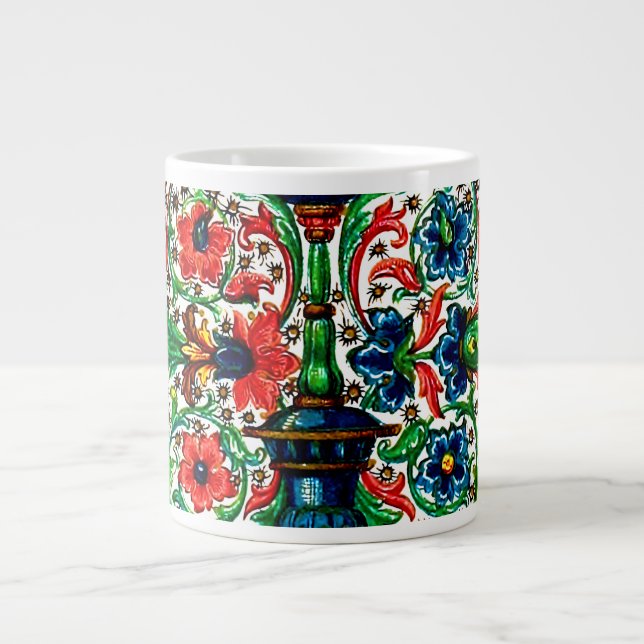 Jewel Tones Medieval Manuscript Flowers Scrollsar Jumbo Mugg (Framsidan)