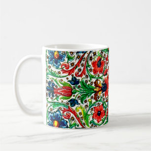 Jewel Tones Medieval Manuscript Flowers Scrollsar Kaffemugg