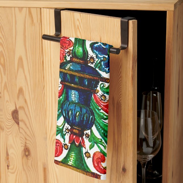 Jewel Tones Medieval Manuscript Flowers Scrollsar Kökshandduk (Thirds Fold)