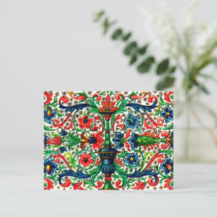 Jewel Tones Medieval Manuscript Flowers Scrollsar Vykort