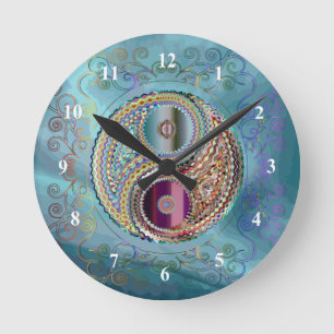 Jewel Tones Yin-Yang Symbol Prismatic Gräns Himlar Rund Klocka