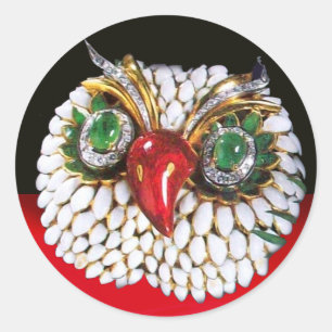 JEWEL UGGLA Guld,Grönt Emerald,opale Runt Klistermärke