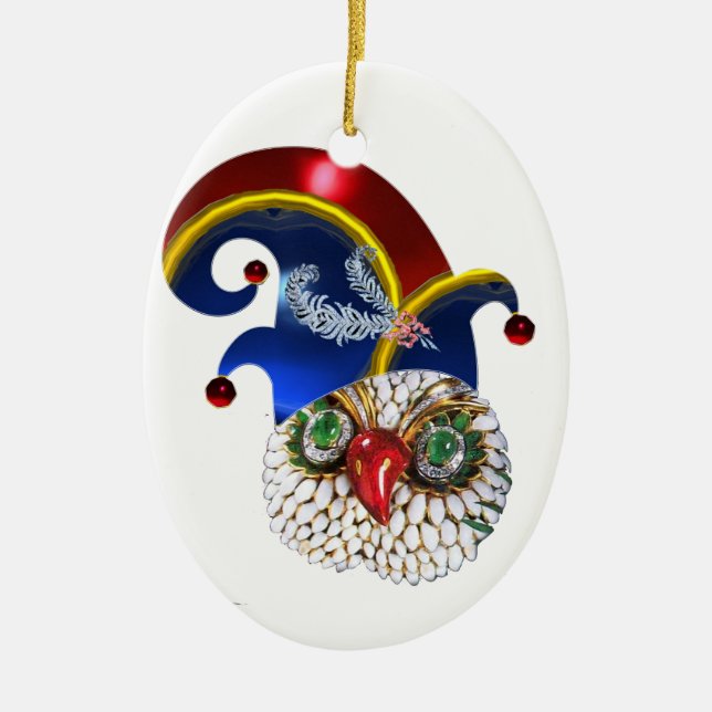 JEWEL UGGLA OCH ELF HAT MED DIAMOND FEATHERS JULGRANSPRYDNAD KERAMIK (Framsidan)
