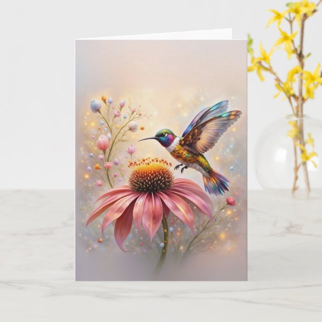 Jeweled Hummingbird Kort (Gul blomma)