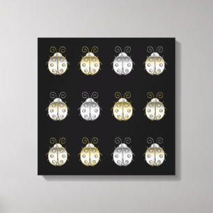 Jeweled Ladybugs Guld Silver Diamond Canvastryck