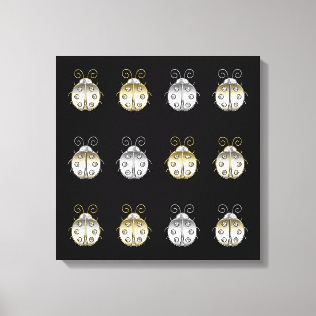 Jeweled Ladybugs Guld Silver Diamond Canvastryck (Framsida)