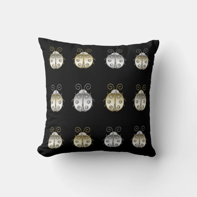 Jeweled Ladybugs Guld Silver Diamond Kudde (Framsida)