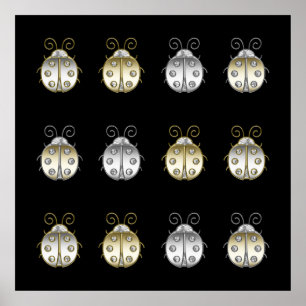 Jeweled Ladybugs Guld Silver Diamond Poster
