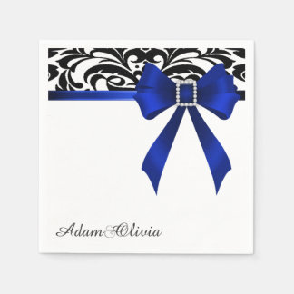 Jeweled Mörk blått Bow Damask Wedding Pappersservett