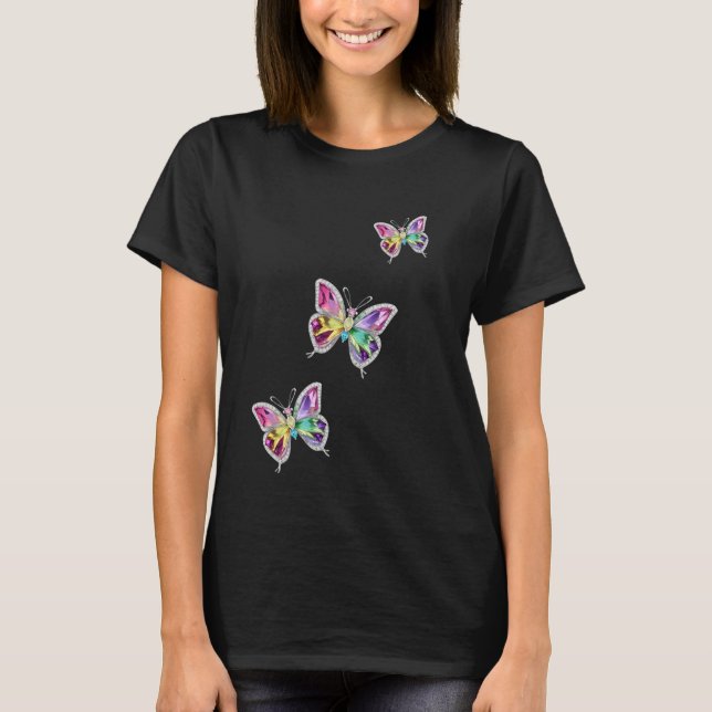 Jeweled Rainbow Crystal Butterflies T Shirt (Framsida)
