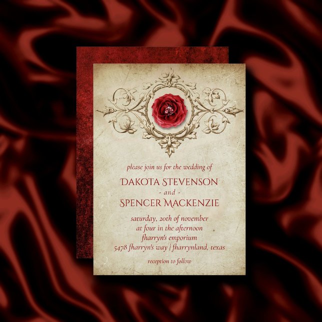 Jeweled Ro | Vintage Crimson Red Gem Grunge Inbjudningar (Skapare uppladdad)