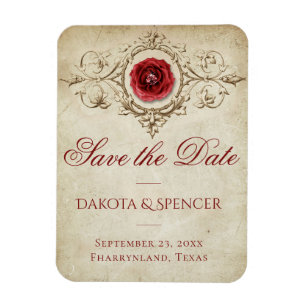 Jeweled Ro Vintage Crimson Red Spara datum Magnet