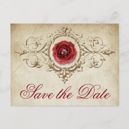 Jeweled Ro | Vintage Crimson Red Spara datum Meddelande Vykort