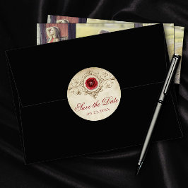 Jeweled Ro | Vintage Crimson Red Spara datum Runt Klistermärke