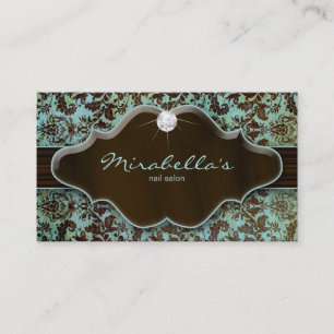 Jewelry Affärskort Damask Blue Brown Diamond Visitkort