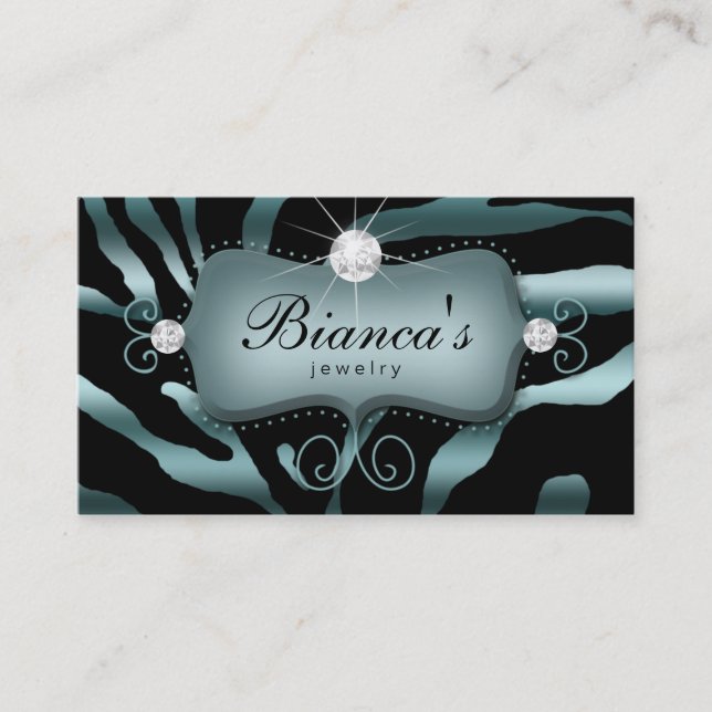 Jewelry Affärskort Zebra Teal Diamonds Visitkort (Framsida)