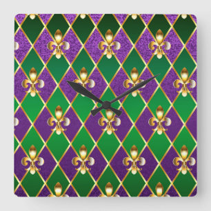 Jewelry Background Mardi Gras Fyrkantig Klocka