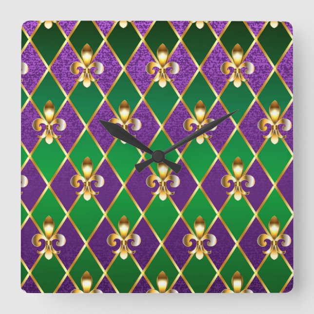 Jewelry Background Mardi Gras Fyrkantig Klocka (Framsida)