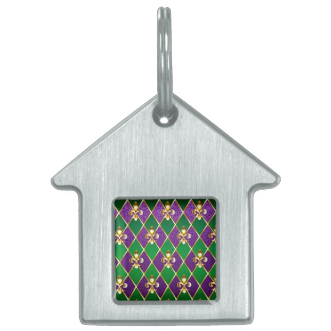 Jewelry Background Mardi Gras ID-bricka Husdjur (Framsidan)