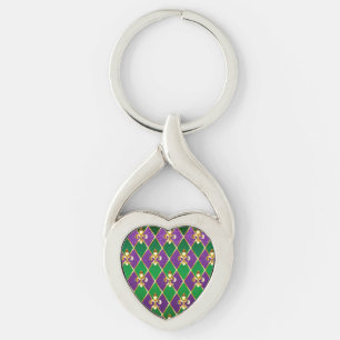 Jewelry Background Mardi Gras Twisted Heart Silverfärgad Nyckelring
