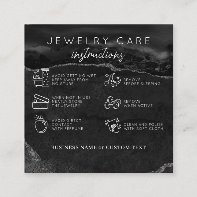 Jewelry Care Tack Black Silver Agate Business Tilläggskort (Framsida)