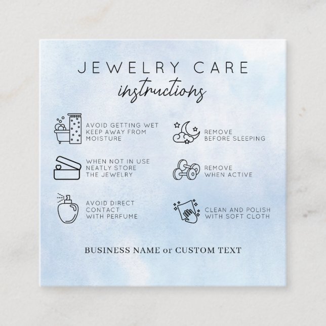 Jewelry Care Tack Blue Watercolor Business Tilläggskort (Framsida)