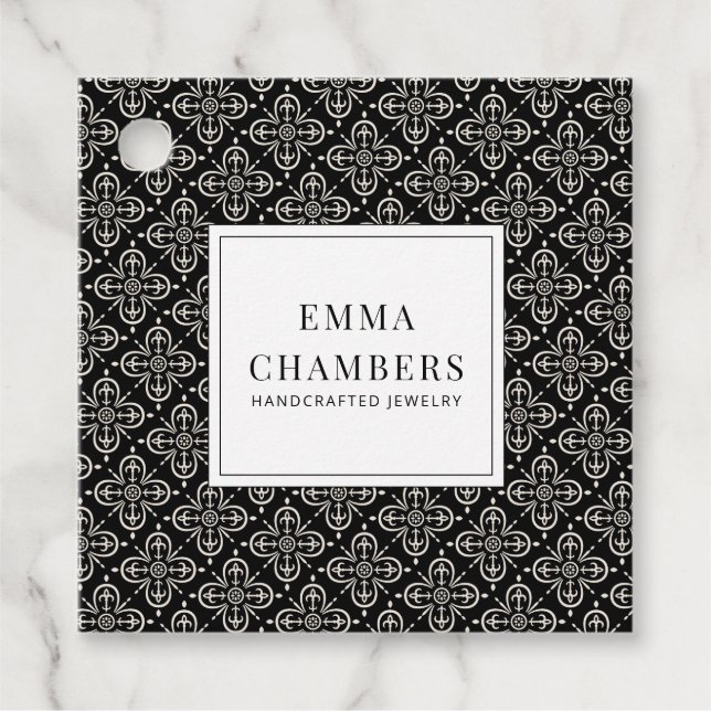 Jewelry Designer Black White Motif Mönster Pris Gåvor Etiketter (Framsida)