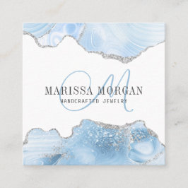 Jewelry Designer Blue Agate Geode Monogram Fyrkantigt Visitkort