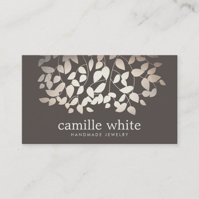 Jewelry Designer Faux Gold Foil Lövs Taupe Visitkort (Framsida)