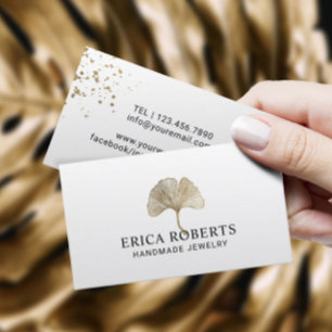 Jewelry Designer Guld Botanical Ginkgo Logotyp Visitkort