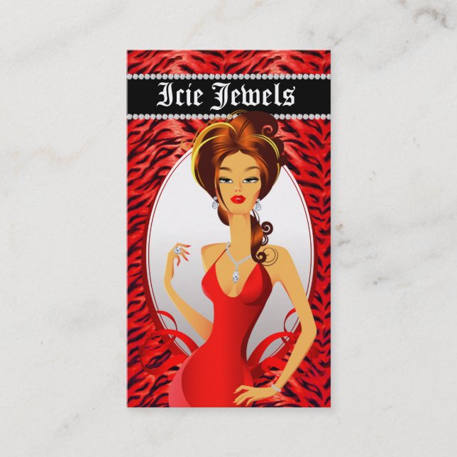 Jewelry Diamonds Red Zebra Heart Visitkort (Framsida)