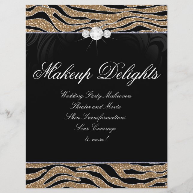 Jewelry Flyer Hair Salon Zebra Glitter Guld (Framsidan)