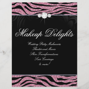 Jewelry Flyer Hair Salon Zebra Glitter Rosa