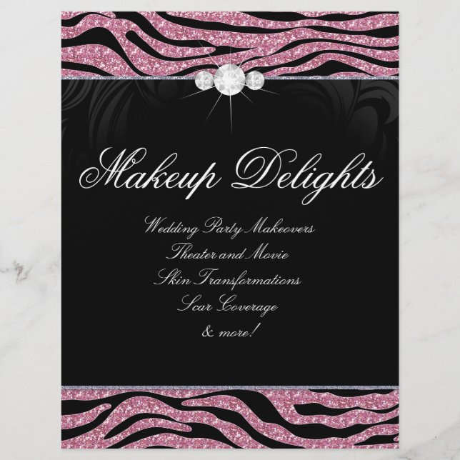 Jewelry Flyer Hair Salon Zebra Glitter Rosa (Framsidan)