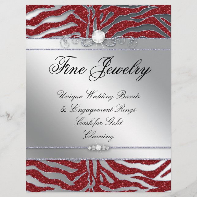 Jewelry Flyer Hair Salon Zebra Gnistra Red Silver (Framsidan)
