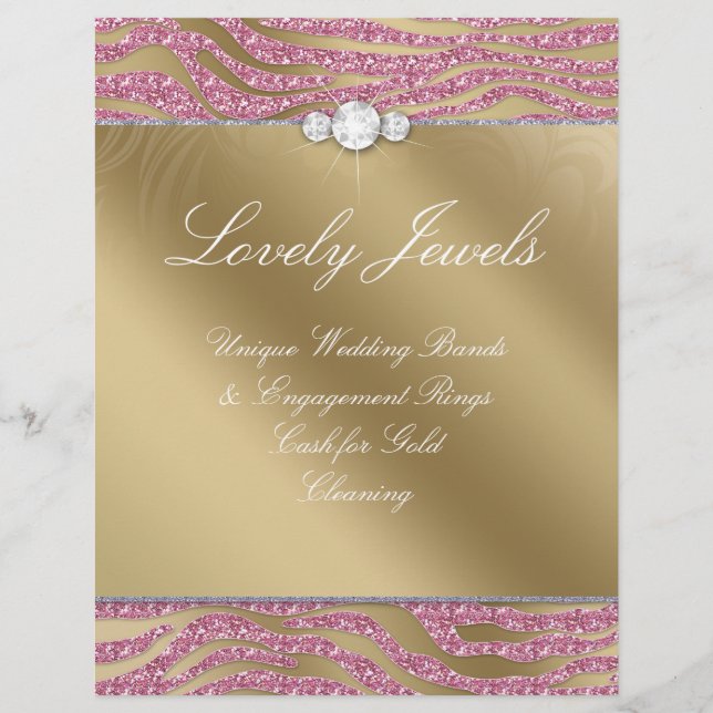 Jewelry Flyer Hair Salon Zebra Gnistra Rosa Guld 2 (Framsidan)