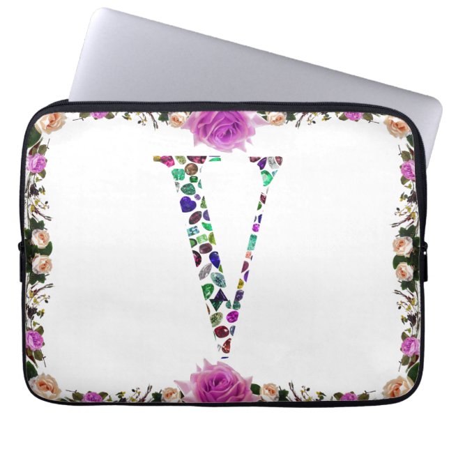 Jewelry Gemstones Monogram Brev V Laptop Fodral (Framsidan)