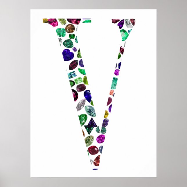 Jewelry Gemstones Monogram Brev V Poster (Framsidan)