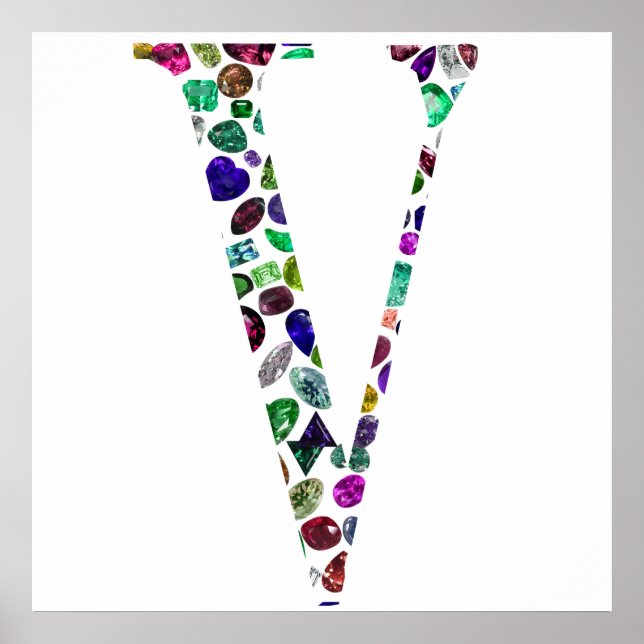 Jewelry Gemstones Monogram Brev V Poster (Framsidan)