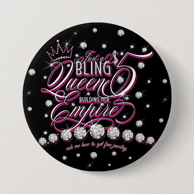 Jewelry Glitter Bling Queen Buttons Knapp (Framsida)