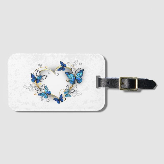 Jewelry Heart med Butterflies Morpho Bagagebricka (Framsida horisontal)