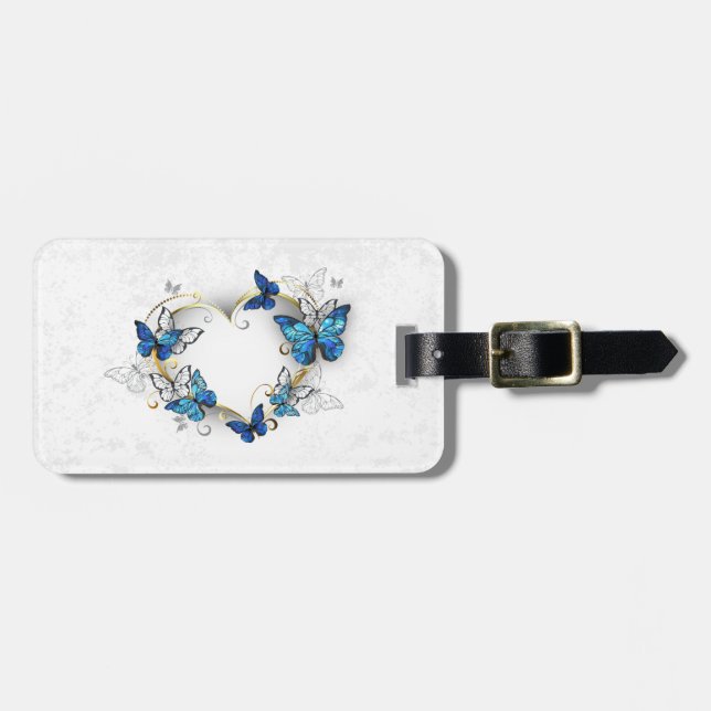 Jewelry Heart med Butterflies Morpho Bagagebricka (Horisontell Framsida)